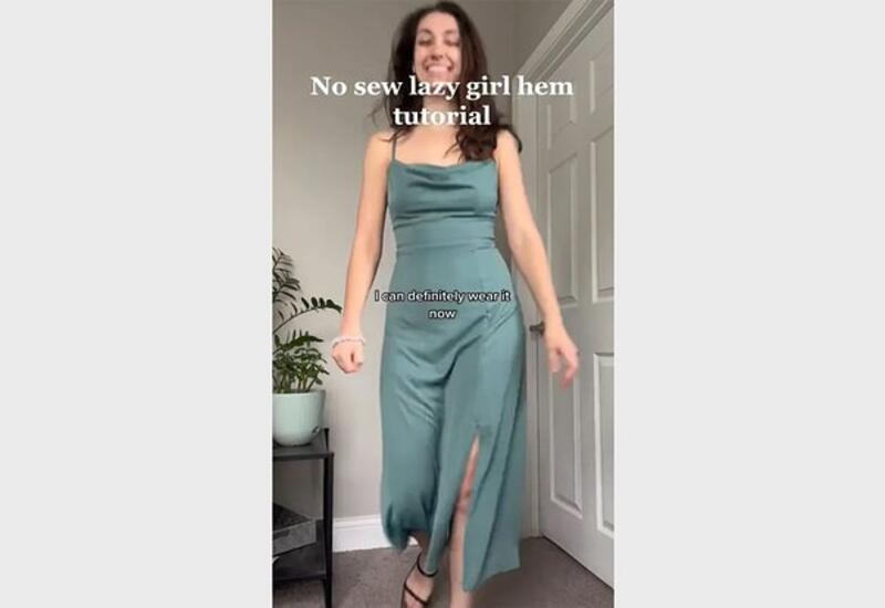 Блогерша продемонстрировала простой и интересный способ укоротить платье без шитья