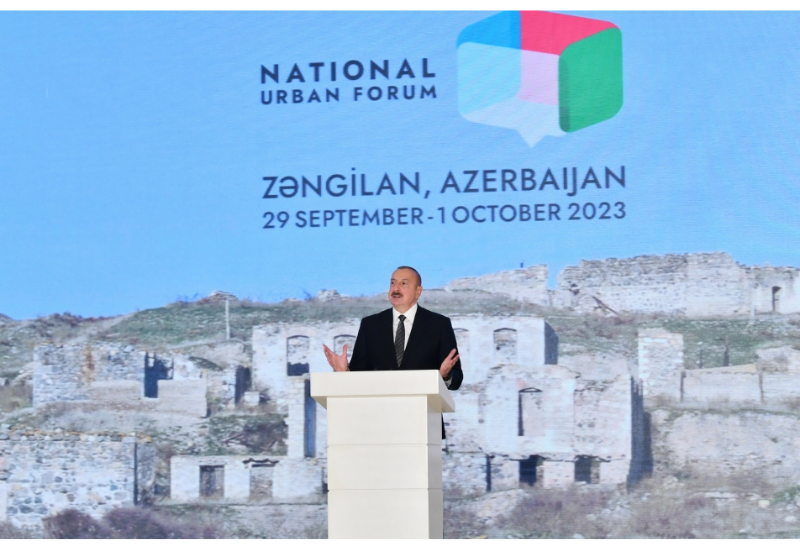 Prezident İlham Əliyev Zəngilanda 2-ci Azərbaycan Milli Şəhərsalma Forumunda çıxış edib
