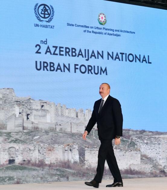 Президент Ильхам Алиев выступил на церемонии открытия 2-го Национального градостроительного форума в Зангилане