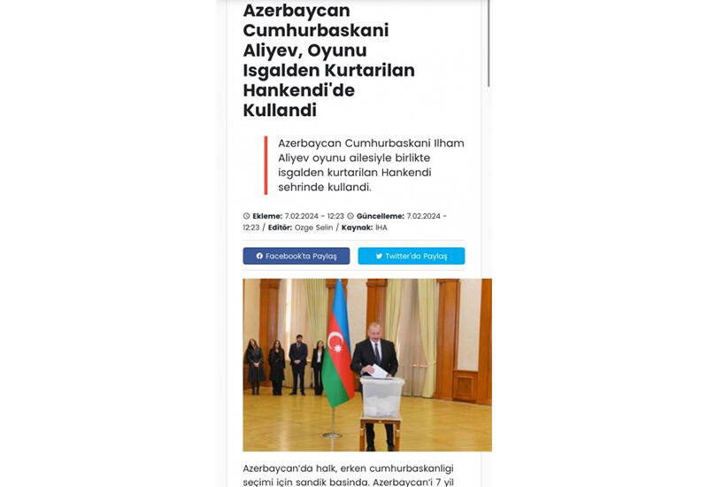 Турецкие СМИ широко осветили состоявшиеся в Азербайджане президентские выборы