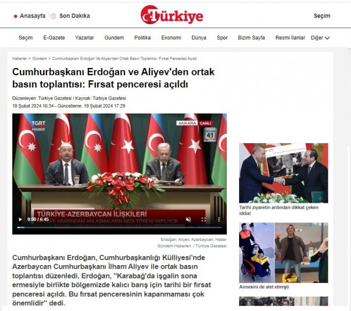 Официальный визит Президента Ильхама Алиева в Турцию в центре внимания турецких СМИ