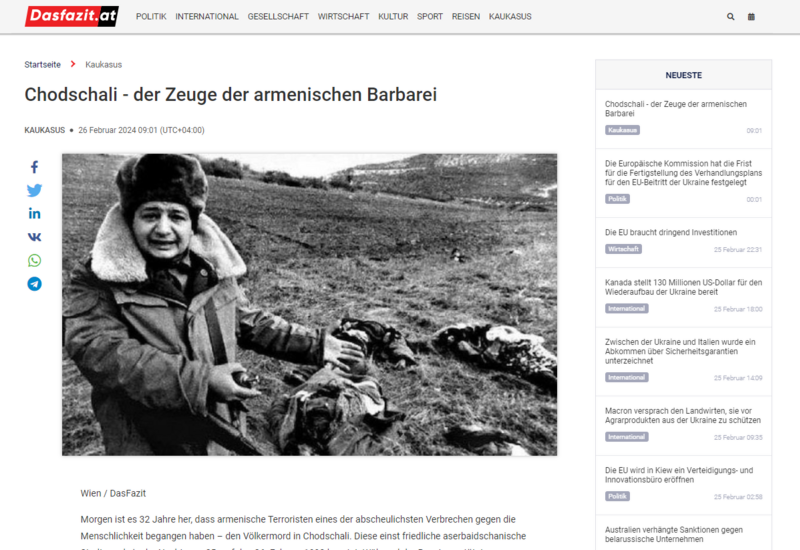 Австрийская онлайн-газета посвятила статью 32-й годовщине Ходжалинского геноцида