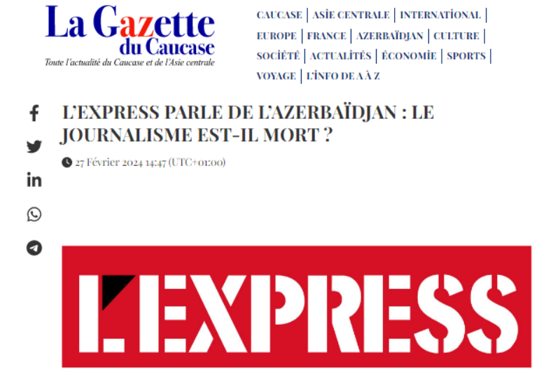 Французское издание La Gazette du Caucase раскритиковало антиазербайджанский материал L'Express