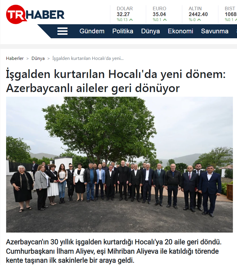 Визит Президента Ильхама Алиева и Первой леди Мехрибан Алиевой в Ходжалы в центре внимания ведущих СМИ Турции