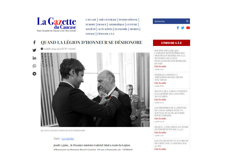 "La Gazette du Caucase" erməni pastorun təltif olunmasına dair həqiqəti açıb