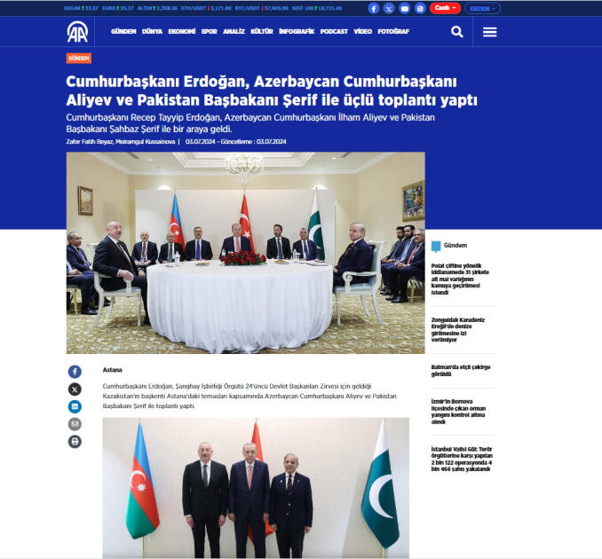 Встречи Президента Ильхама Алиева, проведенные в рамках саммита ШОС, находятся в центре внимания мировых СМИ