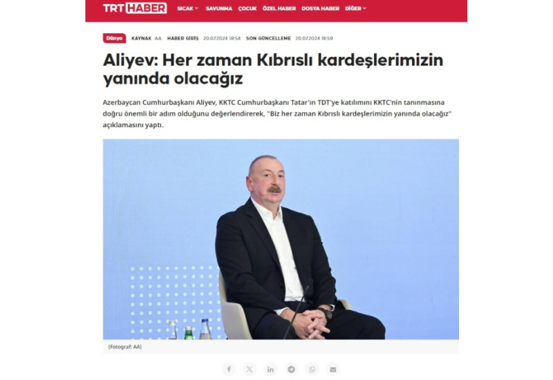 Турецкие СМИ широко осветили выступление Президента Ильхама Алиева на медиафоруме в Шуше
