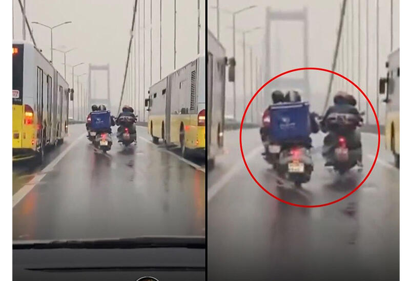 Водители автобусов прикрыли мотоциклистов от ветра на мосту