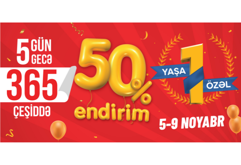 5 Gün 5 Gecə 365 məhsulda tam 50% endirim olacaq