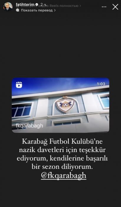 Fatih Terimdən “Qarabağ”la bağlı paylaşım edib