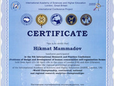 Главный редактор газеты "Ени Азербайджан" удостоен сертификатов Международной академии наук и высшего образования