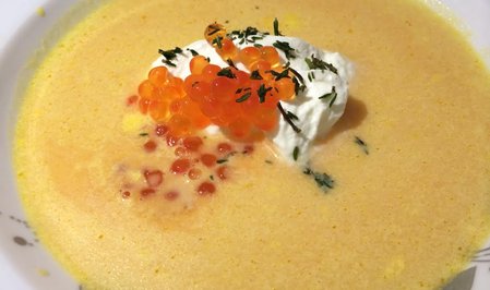Крем-суп из тыквы с лимонным кремом и красной икрой - Пошаговый рецепт - ФОТО