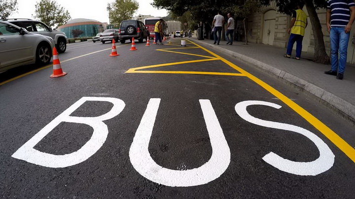 Новая разметка для автобусов на дорогах Баку - ФОТО - ВИДЕО