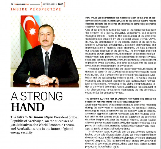 Президент Ильхам Алиев: "Первые Европейские игры станут новой интересной страницей в спортивной истории" - Интервью журналу "The Business Year"