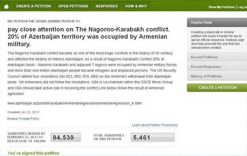 Day.Az призывает подписать петицию по Карабаху на сайте Белого дома - ФОТО