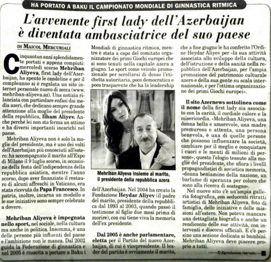 Газета "Italia Oggi": Первая леди Азербайджана – одно из наиболее известных лиц своей страны