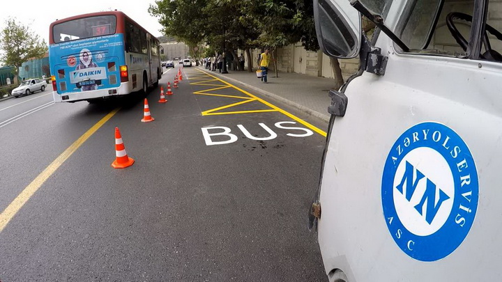 Новая разметка для автобусов на дорогах Баку - ФОТО - ВИДЕО